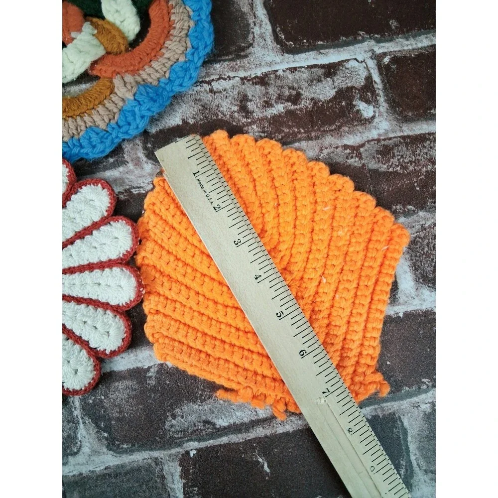 Lot Of 6 Vintage Crochet Pot Holders Trivets Handmade Kitchen Decor 70s 80s